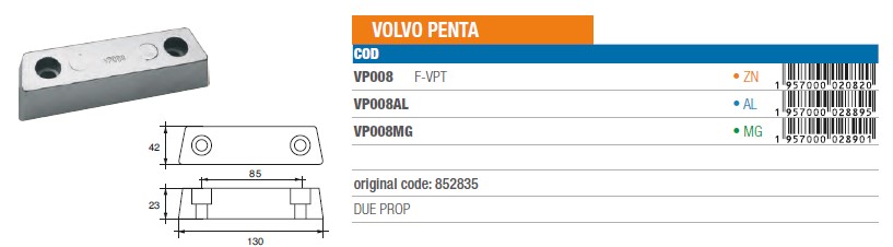 Anode aus Zink für Volvo Penta DUO PROP - Original Teilnummer 852835 (VP008) 6