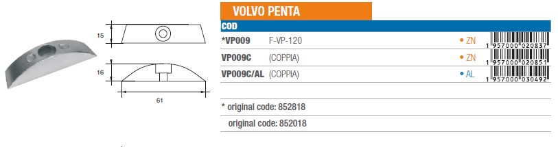 Anode aus Aluminium für Volvo Penta - Original Teilnummer 852018 (VP009CAL) 6