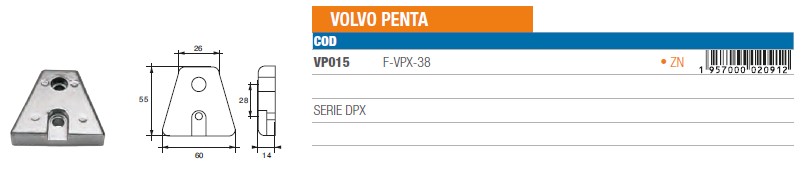 Anode aus Zink für Volvo Penta SERIE DPX - Original Teilnummer n.a. (VP015) 6