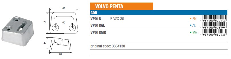 Anode aus Aluminium für Volvo Penta - Original Teilnummer 3854130 (VP018AL) 6