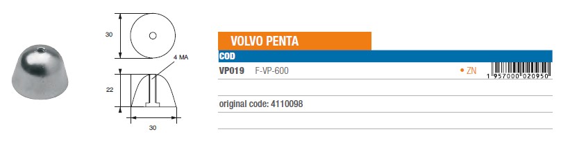 Anode aus Zink für Volvo Penta - Original Teilnummer 4110098 (VP019) 6