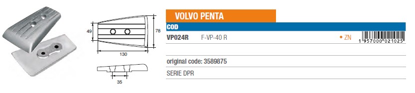Anode aus Zink für Volvo Penta SERIE DPR - Original Teilnummer 3589875 (VP024R) 6
