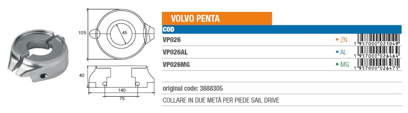 Anode aus Aluminium für Volvo Penta SAIL DRIVE - Original Teilnummer 3888305 (VP026AL) 6