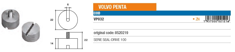 Anode aus Zink für Volvo Penta - Original Teilnummer 8520219 (VP032) 6