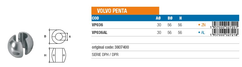 Anode aus Aluminium für Volvo Penta DPH / DPR - Original Teilnummer 3807400 (VP036AL) 6