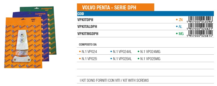 Anode KIT aus Zink für Volvo Penta SERIE DPH - Original Teilnummer n.a. (VPKITDPH) 6