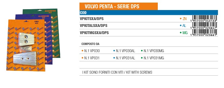 Anode KIT aus Aluminium für Volvo Penta SERIE DPS - Original Teilnummer n.a. (VPKITALSXA/DPS) 6