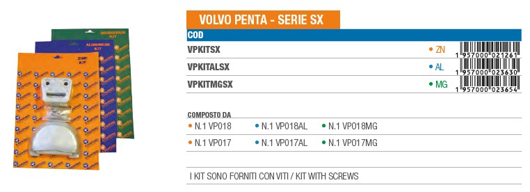 Anode KIT aus Aluminium für Volvo Penta SERIE SX - Original Teilnummer n.a. (VPKITALSX) 6