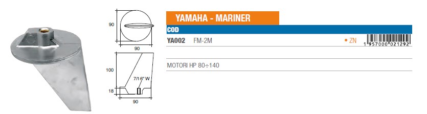 Anode aus Zink für Yamaha Mariner 80÷140 PS - Original Teilnummer n.a. (YA002) 6