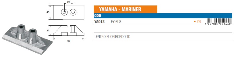 Anode aus Zink für Yamaha Mariner Z-Antrieb TD - Original Teilnummer n.a. (YA013) 6
