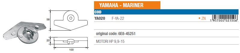 Anode aus Zink für Yamaha Mariner 9,9-15 PS - Original Teilnummer 6E8-45251 (YA020) 6