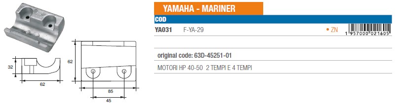 Anode aus Zink für Yamaha Mariner 40-50 PS - Original Teilnummer 63D-45251-01 (YA031) 6