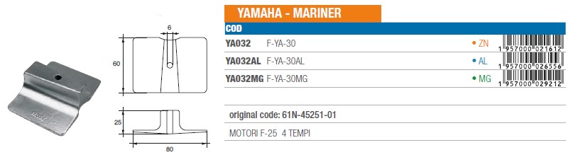 Anode aus Magnesium für Yamaha Mariner F-25 - Original Teilnummer 61N-45251-01 (YA032MG) 6