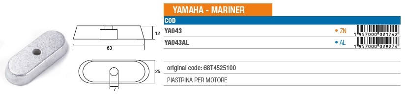 Anode aus Aluminium für Yamaha Mariner - Original Teilnummer 68T4525100 (YA043AL) 6