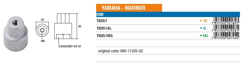 Anode aus Aluminium für Yamaha Mariner - Original Teilnummer 68V-11325-02 (YA051AL) 6