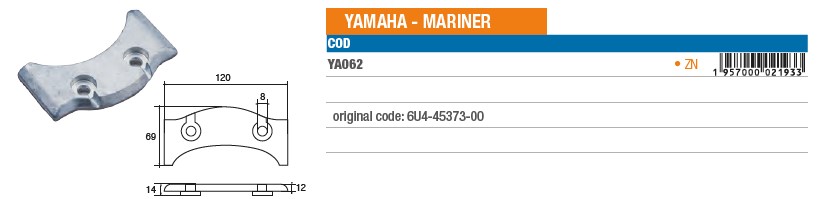 Anode aus Zink für Yamaha Mariner - Original Teilnummer 6U4-45373-00 (YA062) 6