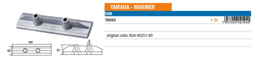 Anode aus Zink für Yamaha Mariner - Original Teilnummer 6U4-45251-00 (YA063) 6