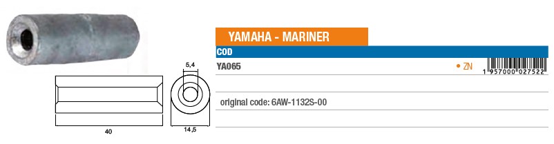 Anode aus Zink für Yamaha Mariner - Original Teilnummer 6AW-1132S-00 (YA065) 6