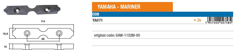 Anode aus Zink für Yamaha Mariner - Original Teilnummer 6AW-1132M-00 (YA071) 6