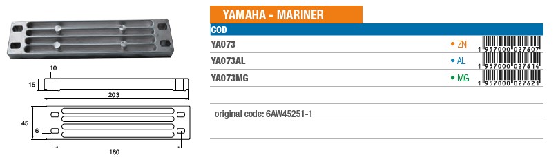 Anode aus Magnesium für Yamaha Mariner - Original Teilnummer 6AW45251-1 (YA073MG) 6