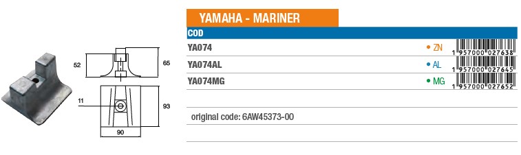 Anode aus Magnesium für Yamaha Mariner - Original Teilnummer 6AW45373-00 (YA074MG) 6