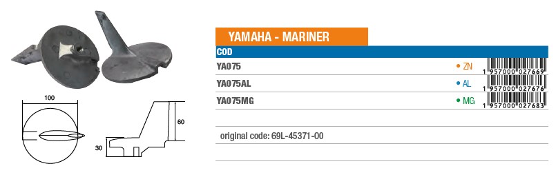 Anode aus Magnesium für Yamaha Mariner - Original Teilnummer 69L-45371-00 (YA075MG) 6
