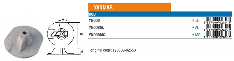 Anode aus Zink für Yanmar - Original Teilnummer 196350-02550 (YN008) 6
