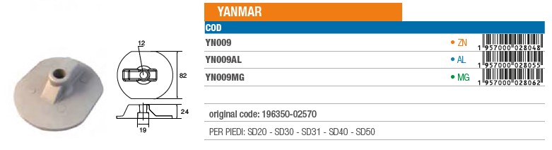 Anode aus Magnesium für Yanmar SD20 - SD30 - SD31 - SD40 - SD50 - Original Teilnummer 196350-02570 (YN009MG) 6
