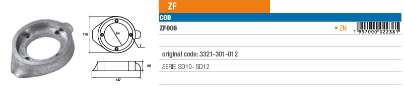 Anode aus Zink für ZF SERIE SD10- SD12 - Original Teilnummer 3321-301-012 (ZF006) 5