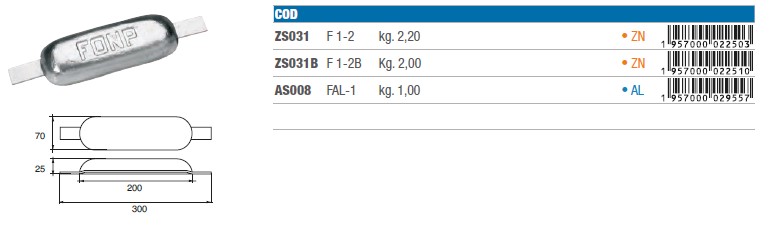 Zinkanoden für Bootsrumpf - ZS031B - kg 2,00 8