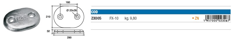 Zinkanoden für Bootsrumpf - ZX005 - kg 9,80 8