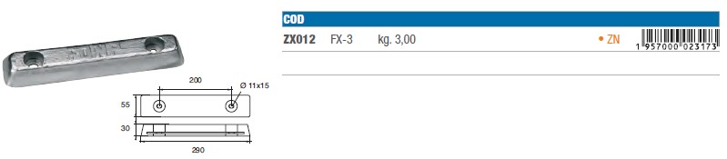 Zinkanoden für Bootsrumpf - ZX012 - kg 3,00 8