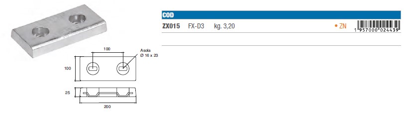 Zinkanoden für Bootsrumpf - ZX015 - kg 3,20 8