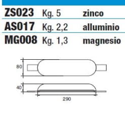 Zinkanoden für Bootsrumpf - ZS023 - kg 5,00 5