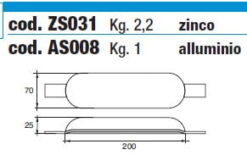 Zinkanoden für Bootsrumpf - ZS031B - kg 2,00 6