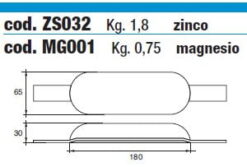 Zinkanoden für Bootsrumpf - ZS032 - kg 1,80 6