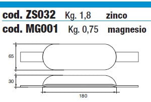 Anoden für Bootsrumpf aus Magnesium - MG001 - kg 0,75 4