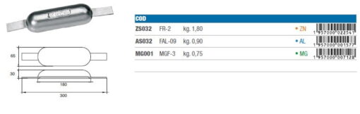 Anoden für Bootsrumpf aus Magnesium - MG001 - kg 0,75 5